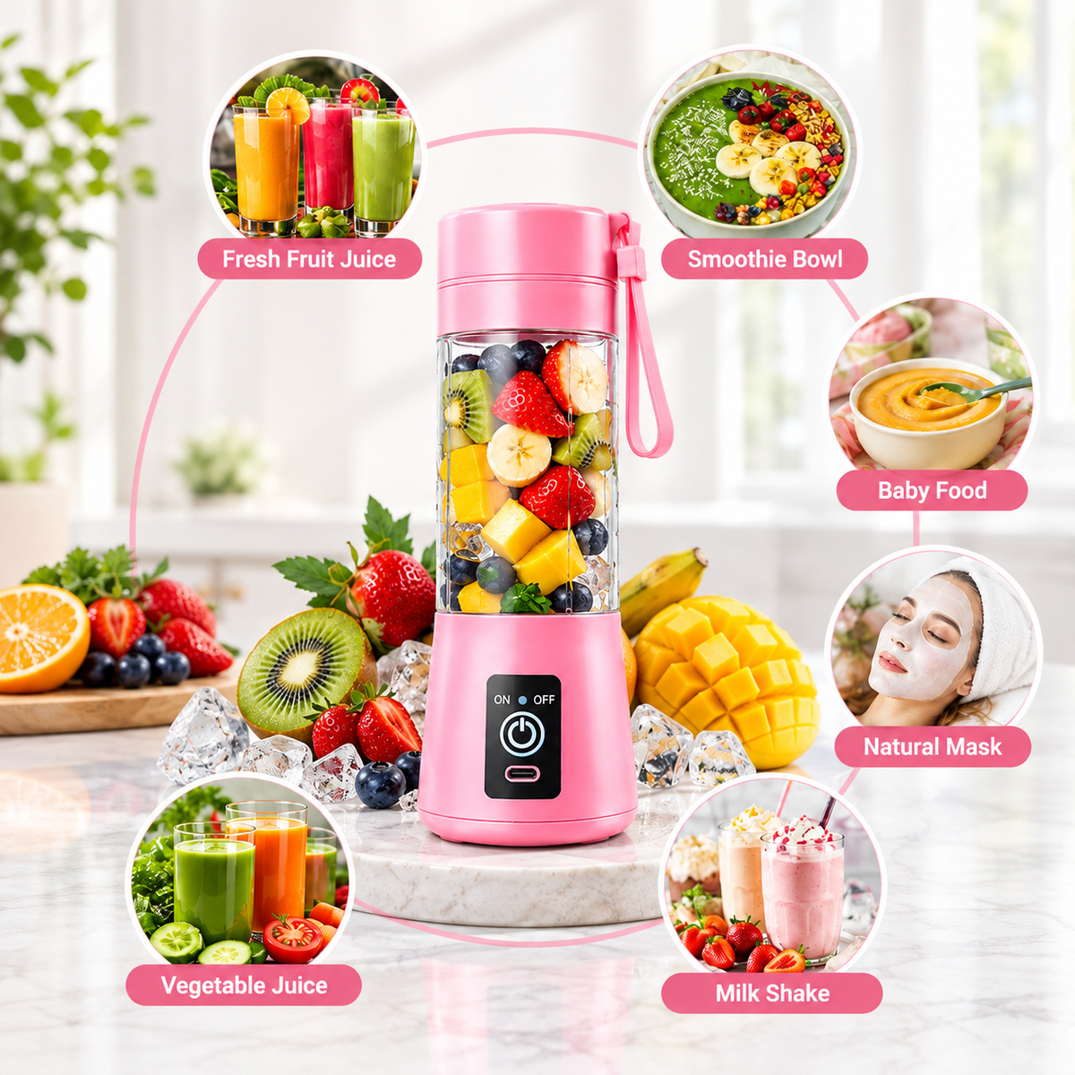 Portable 6-Blade USB Rechargeable Juicer Blender for Fresh Drinks
