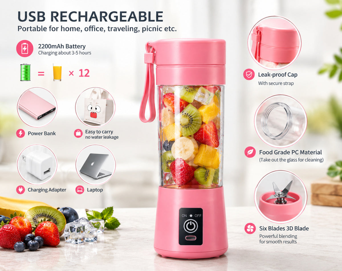 Portable 6-Blade USB Rechargeable Juicer Blender for Fresh Drinks